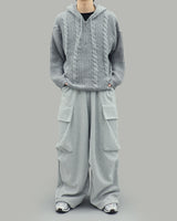 Noel Knit Hoodie Half Zip Up (Gray)