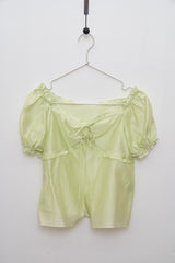 Frill Trim Tie-Front Blouse (Mint)