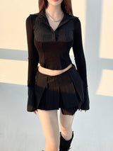 1153. Stripe layered shirts crop T (2color)