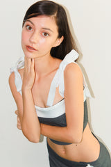 RIBBON PIN STRIPE CORSET TOP / GRAY