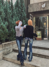 Hip-point bootcut denim pants