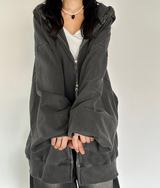 (UNISEX/2WAY) ビッグフードピグメントボクシーヒップルーズジップアップ - 2 COLOR