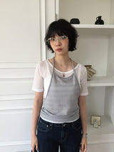 スリットシアーホルターネックスリーブレストップ (3color)