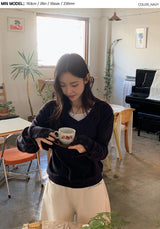 Cuff Button Deep V-neck Knit (2color)