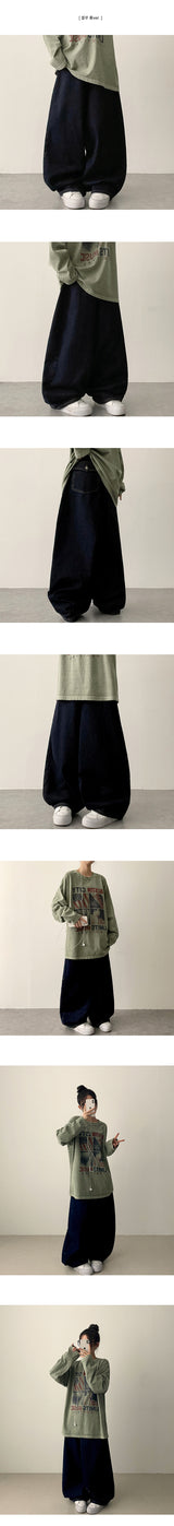 [Short & Basic Selection*] Ig Back Pocket Balloon Fit Raw Fabric Denim Wide Pants