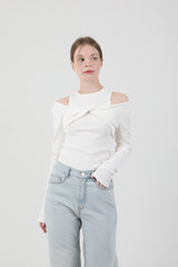 レイヤードツイストTシャツノースリーブセット White