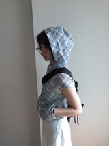 Plaid chiffon シャーリングジップアップ (2color)