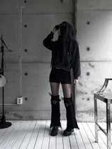 back cubic semi-crop hooded zip-up