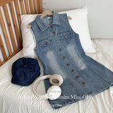 Roum A-line washed denim tank top mini dress