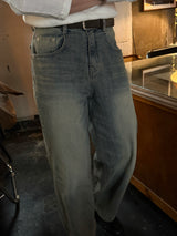 Slub tin curved demin pants