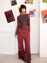 デタッチャブルファーカラー長袖Tシャツウィズパッチワークデザイン