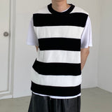 Stripe round neck knit vest 2C