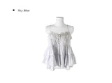 Mealing Frill Button Lace Flared Sleeveless Blouse