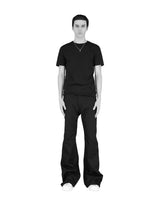 WAX COATED FLARE BLACK JEANS