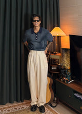 Loose-fitting striped collar short sleeve 3COLOR
