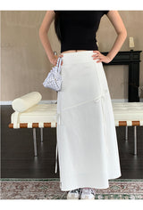 Work White Ribbon Long Skirt
