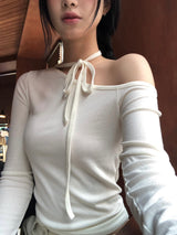 One-shoulder Ribbon Tee