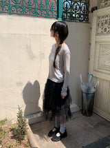 Juril Mesh Frill Tiered Elastic Midi Skirt