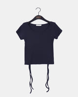 Desa バックスリットリボンVネック半袖Tシャツ