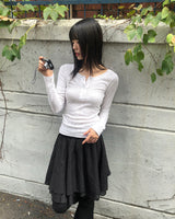 リベッドボタンラウンドネックロングスリーブTシャツ