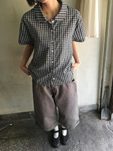 26SS★ [BAONHAUS] Krunen Linen Check Short Sleeve Shirt Blouse