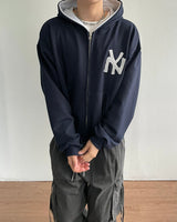 NY Crop Embroidered Zip-Up Hoodie