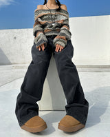 (UNISEX/ S-3XL) BALLOON DARK BLUE WIDE HAREM UNISEX PANTS
