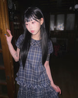 (3color) Classic Frill Check Short Sleeve Blouse