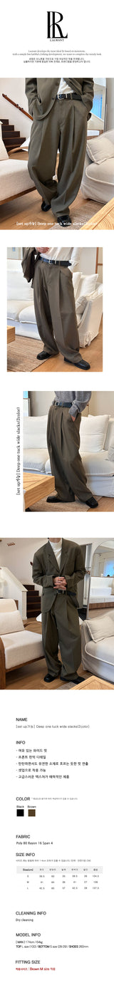 [SET UP가능] Deep one tuck wide slacks(2color)