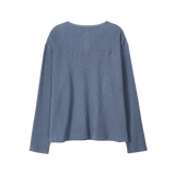 Layered Loose Waffle Henley Neck Long Sleeve Tee - FADE NAVY