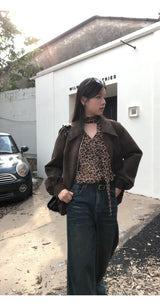 chiffon leopard scarf blouse