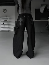 leopard cross stud balloon denim