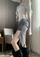 Nave Shirring Unbal Long Skirt (2color)