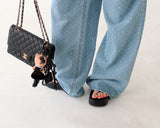 Light blue polka dots and wide pants