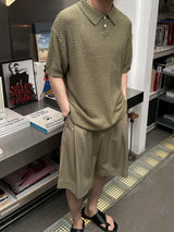 ASCLO Linen Honeycomb Collar Short Sleeve Knit (7color)