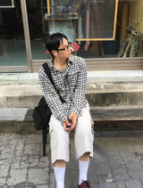 No.1827 GF linen crop check SHIRT