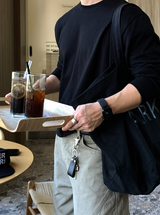 アーロンモーデンエッセンシャルセミクロッピードロングスリーブTシャツ
