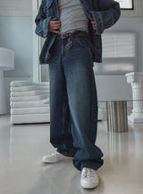 Kusi back band balloon denim pants