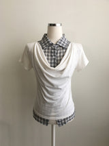  Check shirt drape layered T 