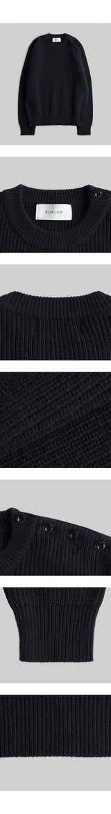 Wool Button Round Knit [Navy]