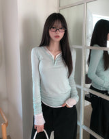 Lower See-through Hook V-Neck Long Sleeve
