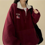 American Flag Coloring Fleece Semi-Zipup Anorak Sweatshirt