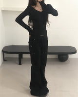 Deep V-Neck Ribbed Knit (4colors)