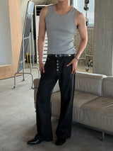 Retro 5 button wide denim pants