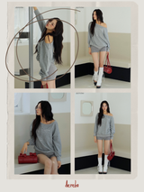 Unbalanced off-shoulder gray loose fit sweatshirt