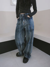 Vintage washed wide denim pants