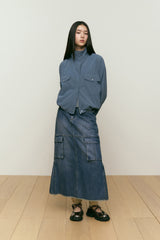 VINTAGE CARGO DENIM LONG SKIRT [DARK BLUE]