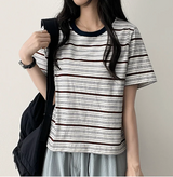ロビンカラーストライプダンガラ半袖Tシャツ