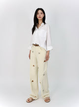 PUPPY EMBROIDERED CREAM DYED STRAIGHT DENIM code 26226