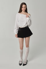 Misty button line knit, White